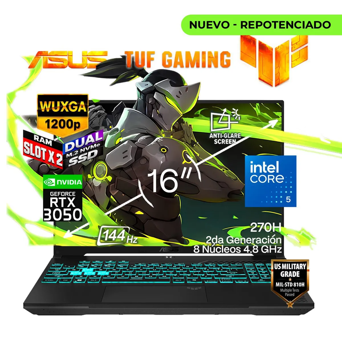ASUS - Portátil Gamer ASUS TUF F16 Intel Core 5 210H RAM 32GB SSD 8 TB RTX 3050 6 GB