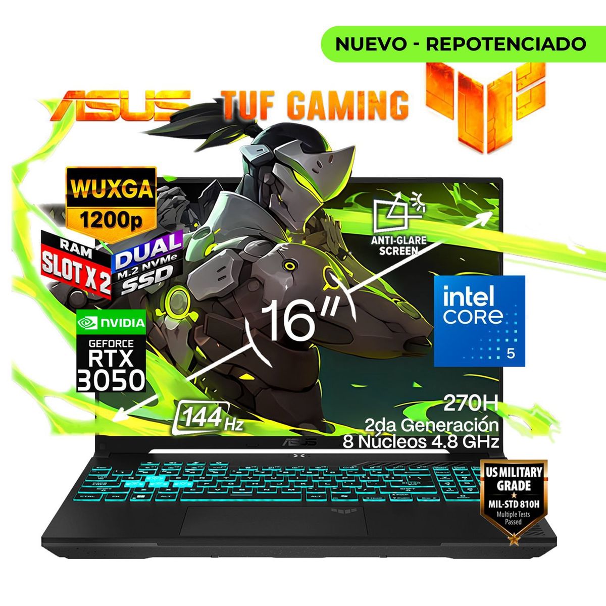 ASUS - Portátil Gamer ASUS TUF F16 Intel Core 5 210H RAM 64GB SSD 6 TB RTX 3050 6 GB