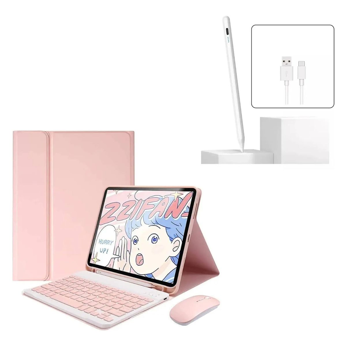 GENERICO - FORRO ESTUCHE TECLADO PARA  TABLET XIAOMI REDMI PAD SE 11 + MOUSE + LAPIZ PARA TABLET  ROSA