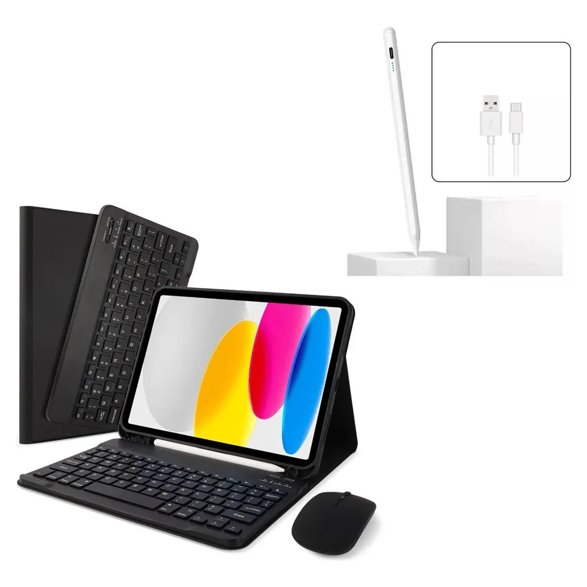 GENERICO - FORRO ESTUCHE TECLADO PARA  TABLET XIAOMI REDMI PAD SE 11 + MOUSE + LAPIZ PARA TABLET NEGRO