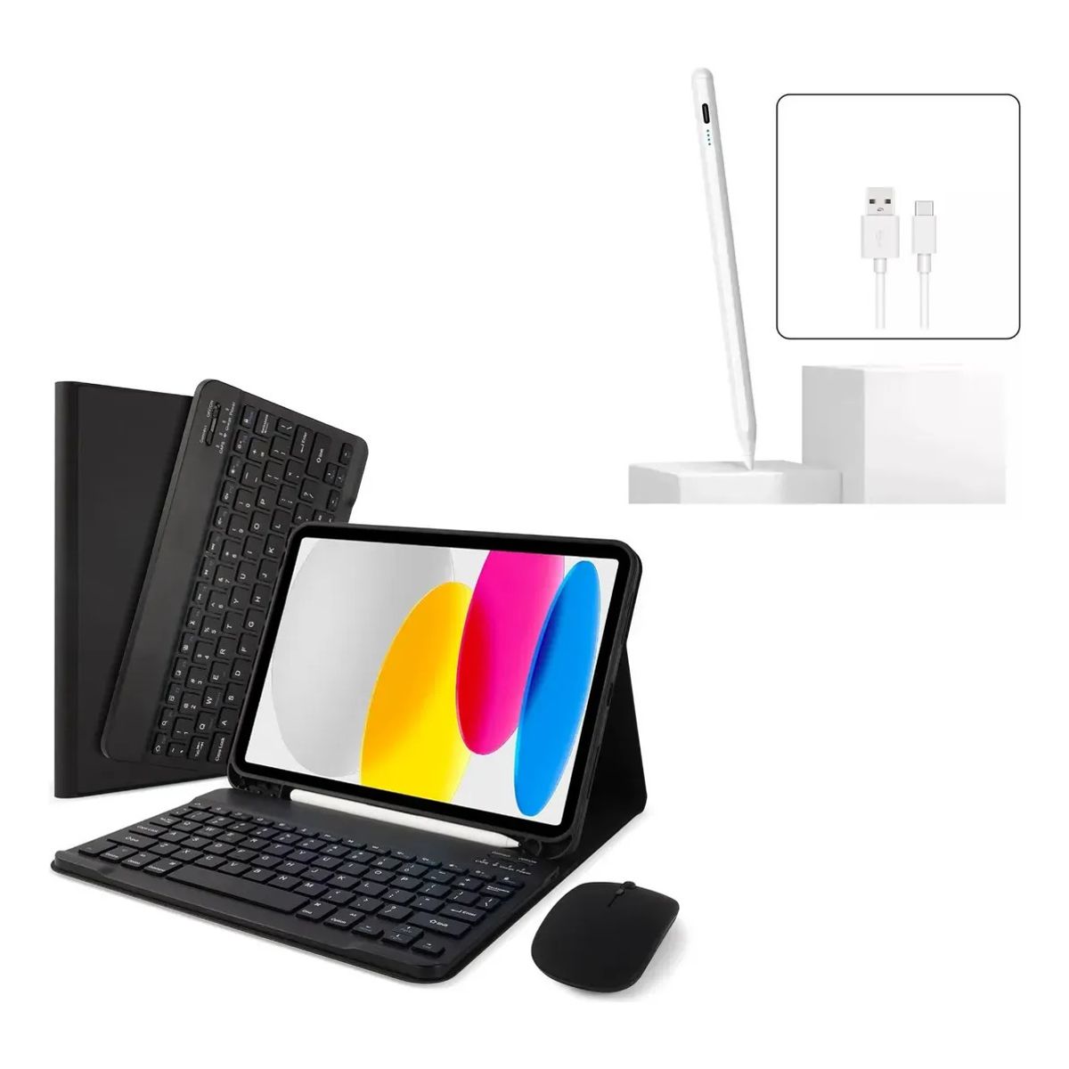GENERICO - FORRO ESTUCHE TECLADO PARA  TABLET XIAOMI REDMI PAD SE 11 + MOUSE + LAPIZ PARA TABLET NEGRO