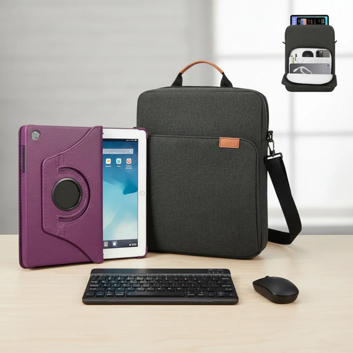 GENERICO - Estuche 360 Para Tablet + Teclado + Mouse + Bolso para lenovo m11 morado