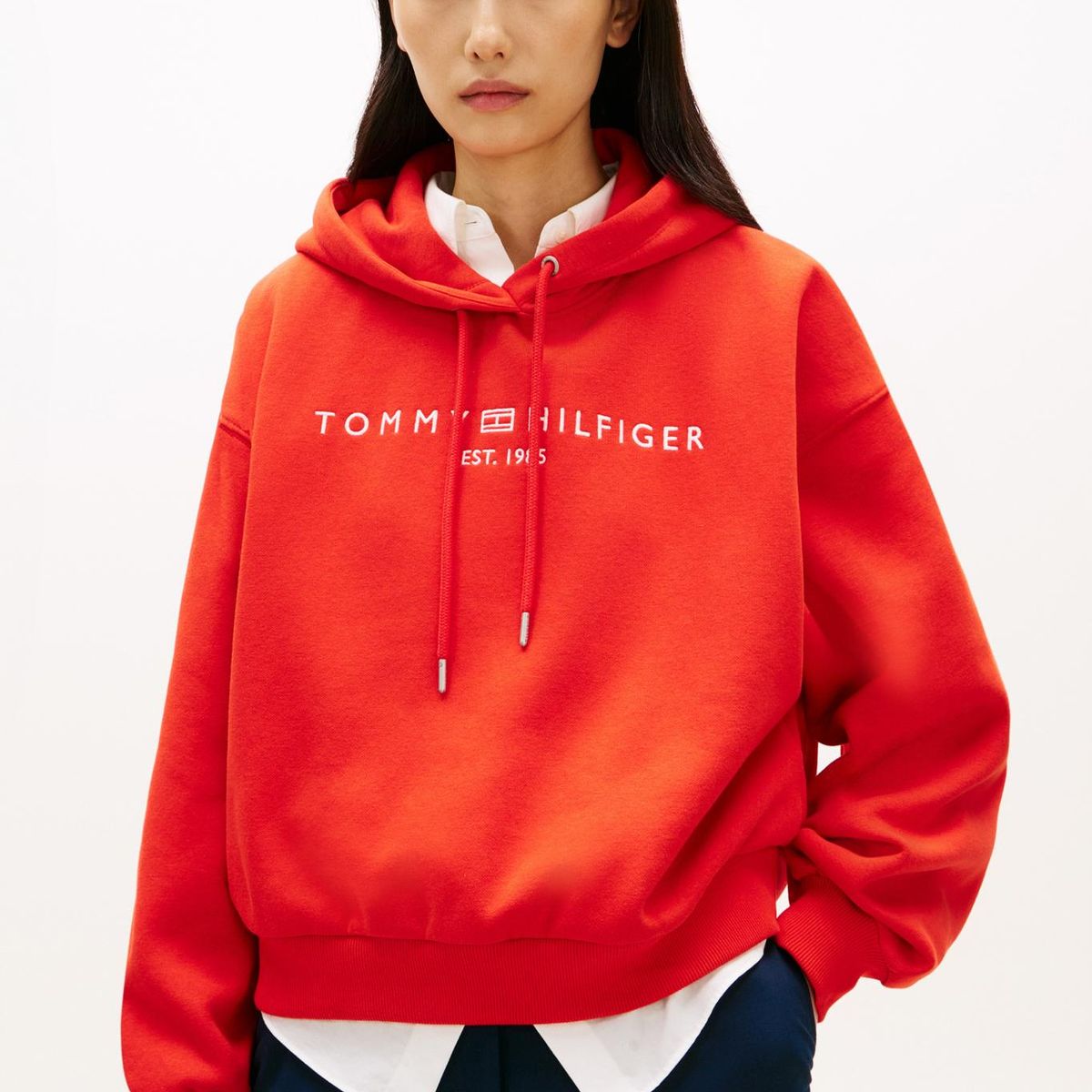 TOMMY HILFIGER - Buzo rojo con capota y logo Tommy Hilfiger