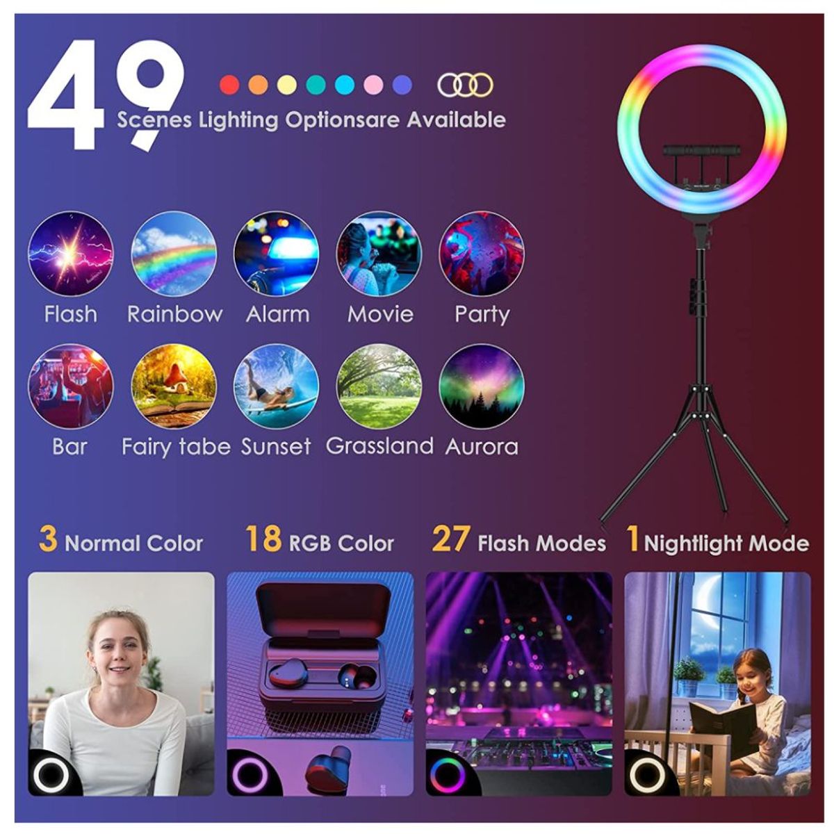 COLME TECHNOLOGY HOME - Aro De Luz Regulable 45cm RGB 18 Foto Estudio Kit + Trípode