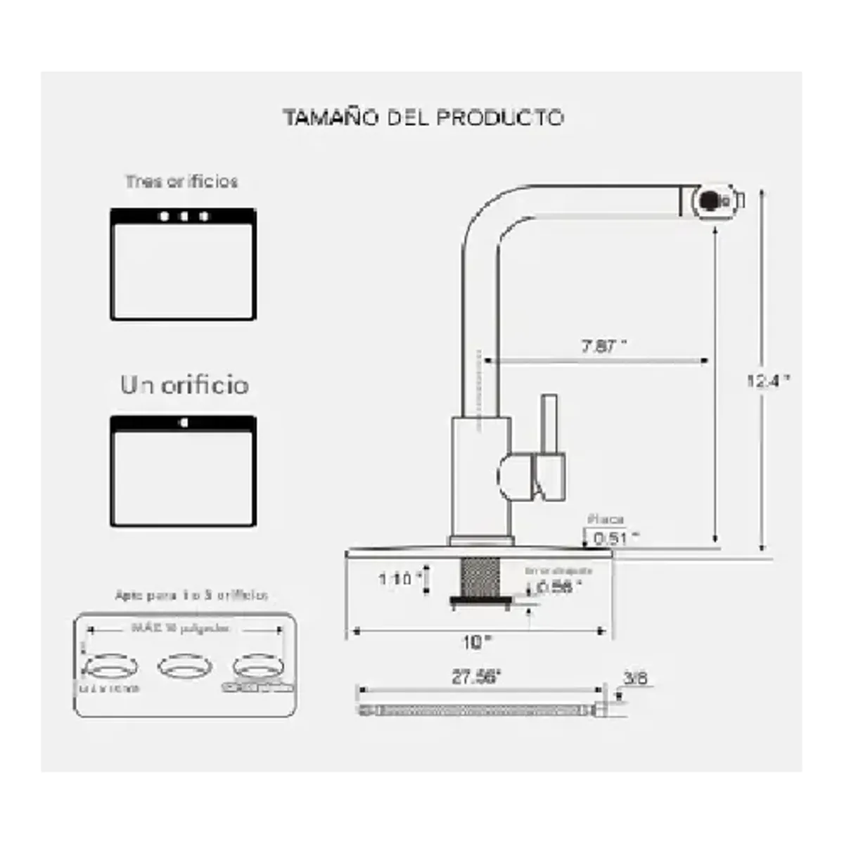 OEM - Grifo De Cocina Rociador Extraíble Acero Inoxidable
