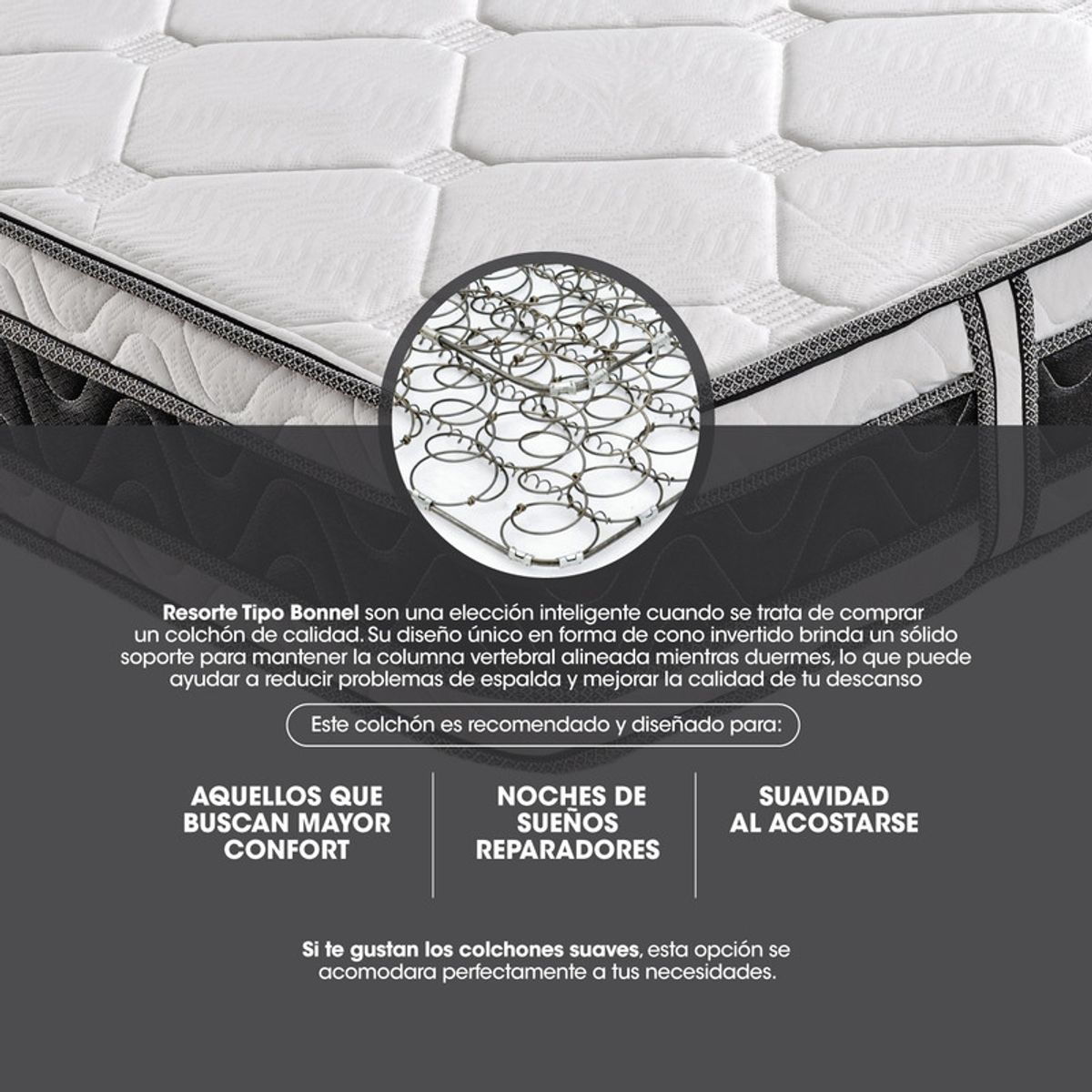 COLCHONES RELAX - Colchón con Base Cama Queen High Plus Colchones Relax 160x190x24cm Resortado Firmeza Media + 2 Almohadas + 1 Protector