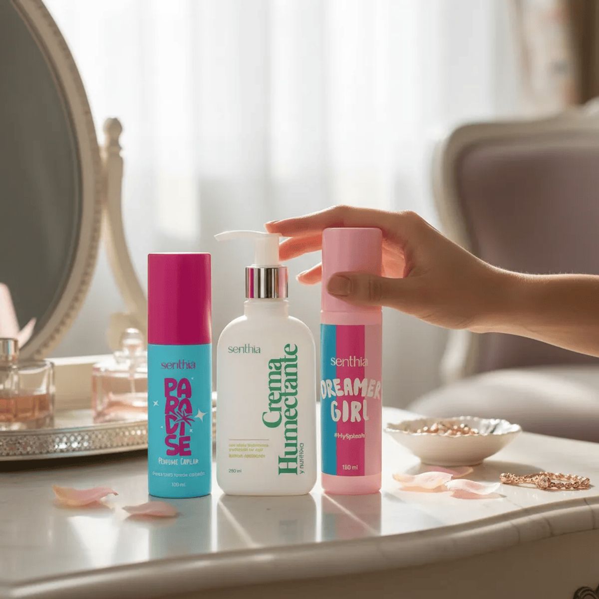 SENTHIA - Kit Crema Neutra + Perfume Capilar Paradise + Body Splash