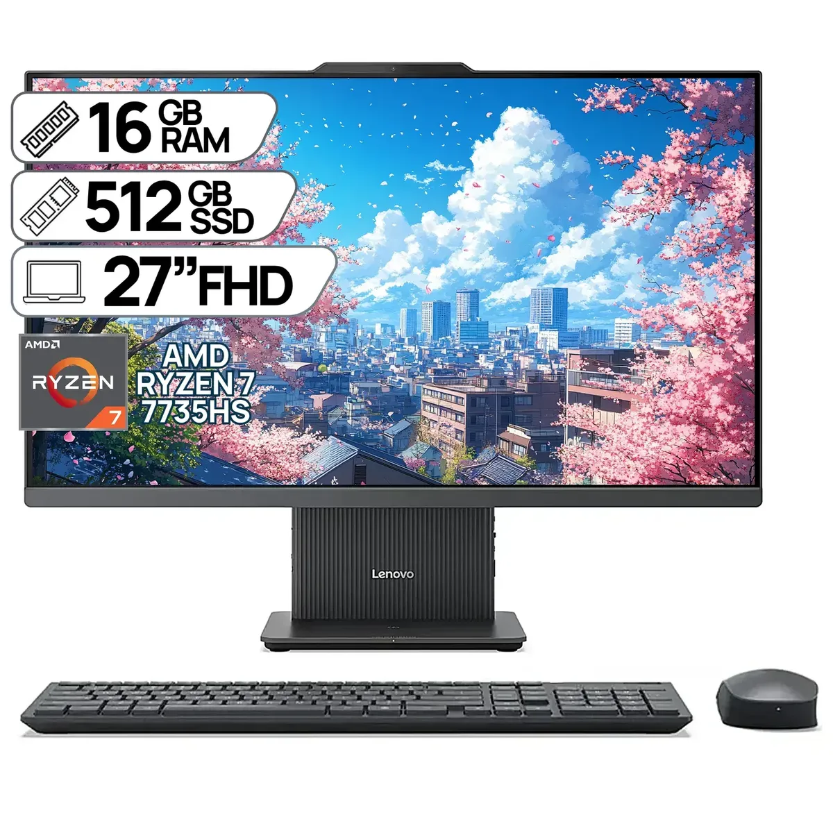 Lenovo - Todo en Uno Lenovo IdeaCentre Ryzen 7 R7 7735HS 16GB RAM SSD 512GB 27