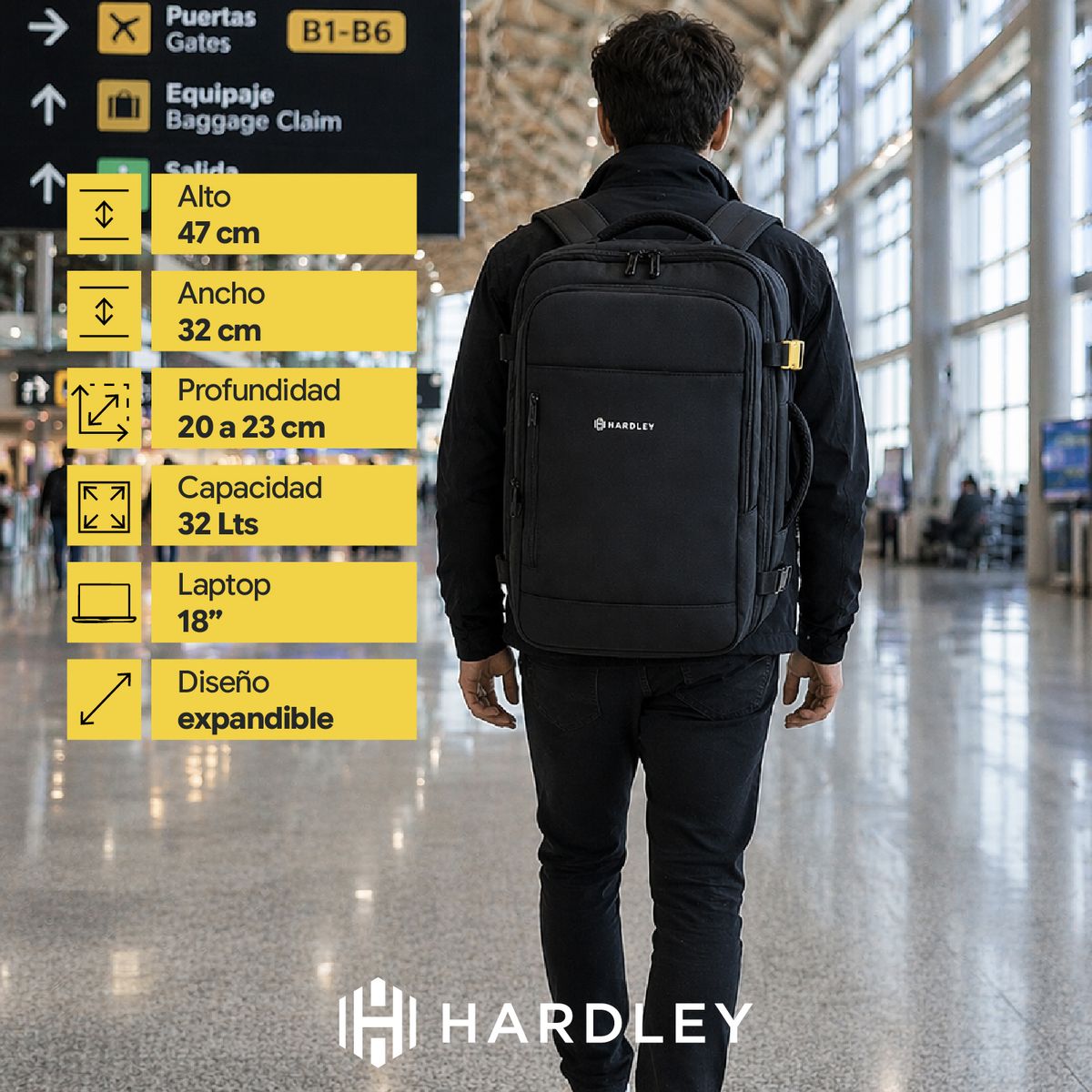 LINKON - Morral Maleta Viaje Hardley 32lt Apertura 180 Resistente
