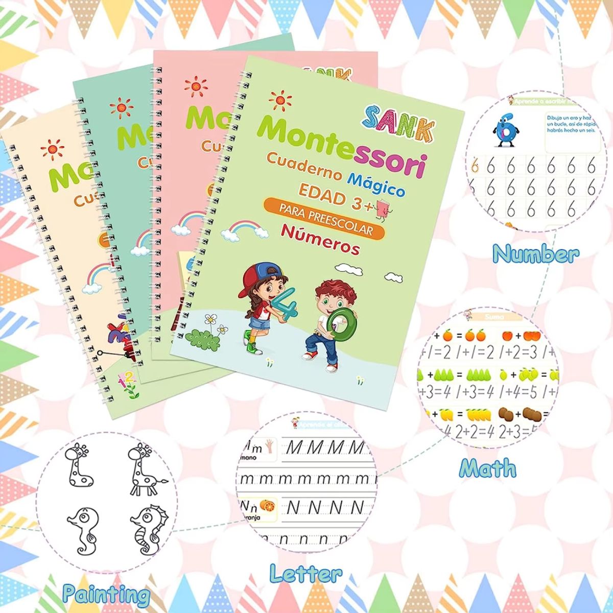 COLME TECHNOLOGY HOME - Cuaderno De Escritura Mágico En Español Reutilizable 4pcs