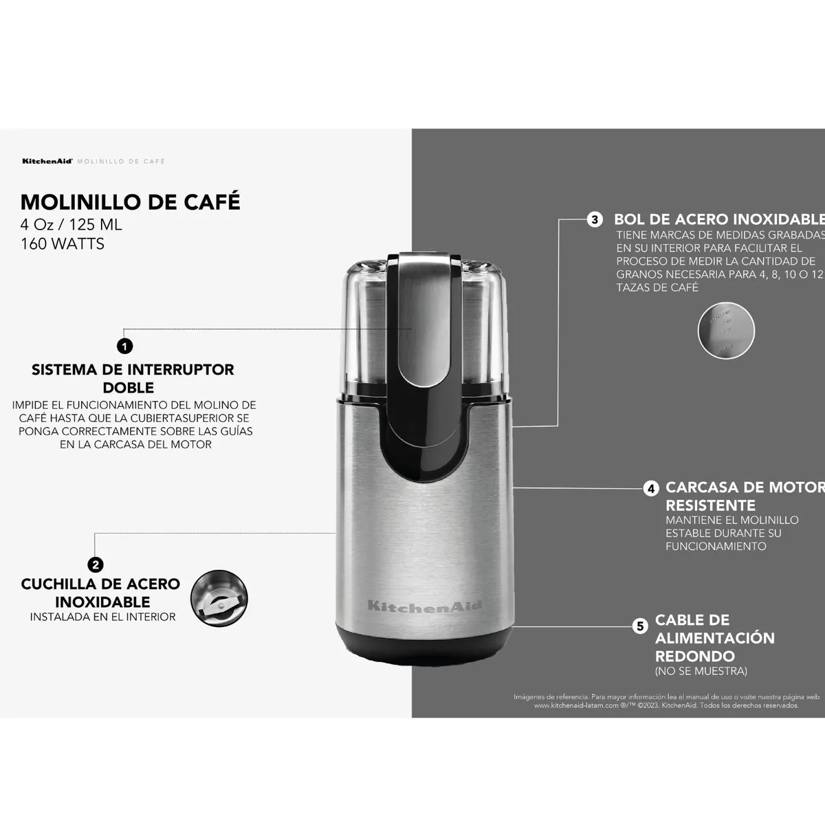 KITCHENAID - Molino de Café KITCHENAID Muele todo Tipo de Grano, Color Plateado