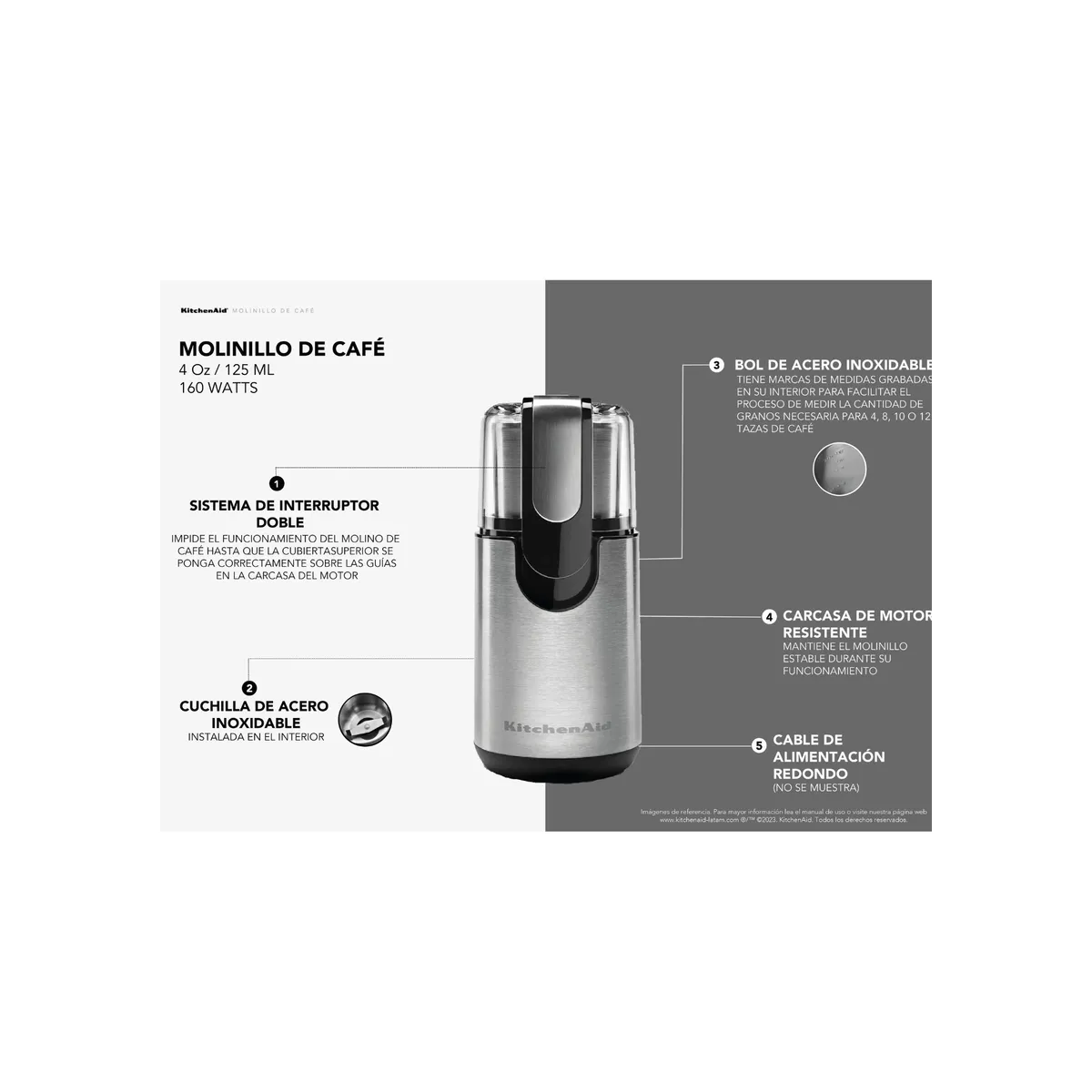 KITCHENAID - Molino de Café KITCHENAID Muele todo Tipo de Grano, Color Plateado