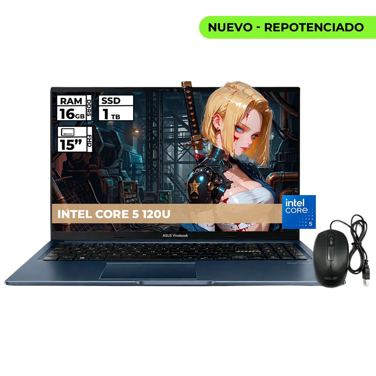 ASUS - PORTATIL ASUS INTEL CORE 5-120U 16GB RAM 1TB SSD 15 FHD + MOUSE ORIGINAL ASUS