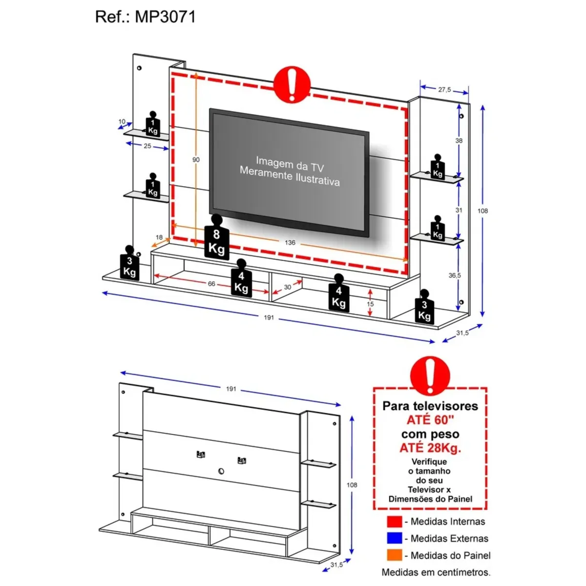 GENERICO - Panel para TV 60 Pulgadas Braga Negro MDP