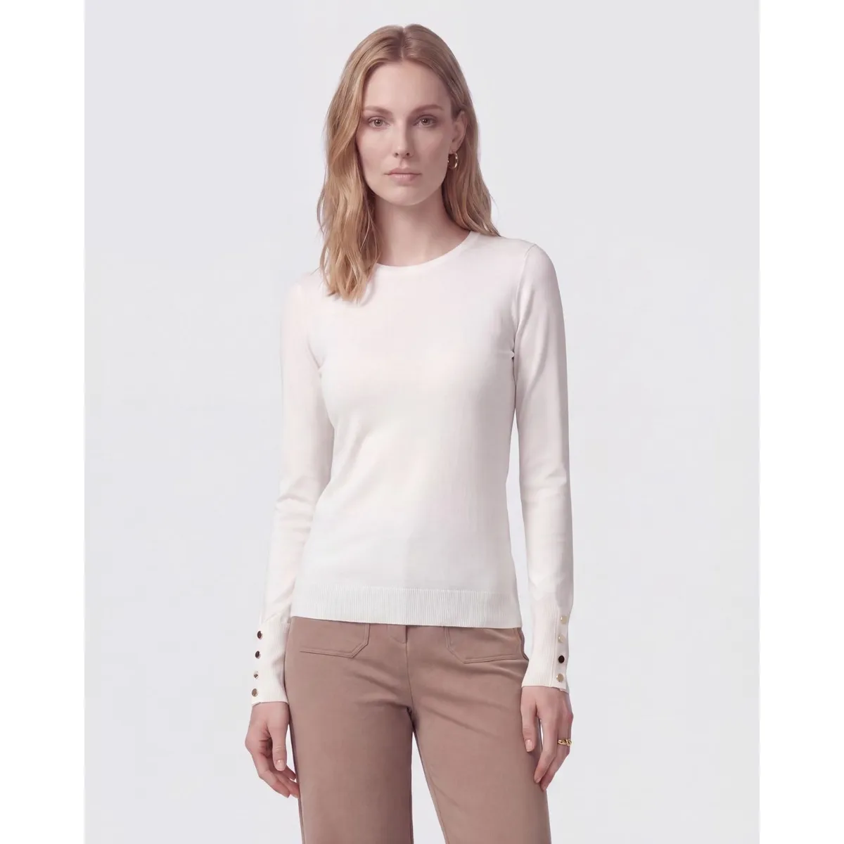 PATPRIMO - Saco Cuello Redondo Con Botones En Puños  Para Mujer Blanco Patprimo