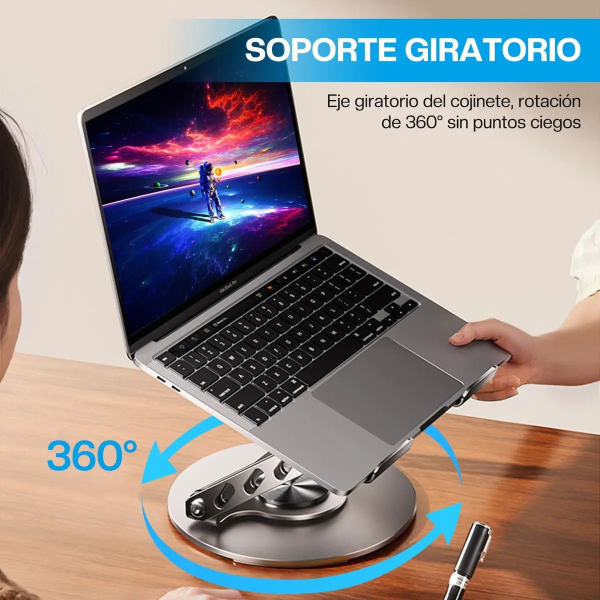 GENERICO - Soporte Portátil Aluminio 360° Ajustable Ergonómico Plegable 10-17 Antideslizante