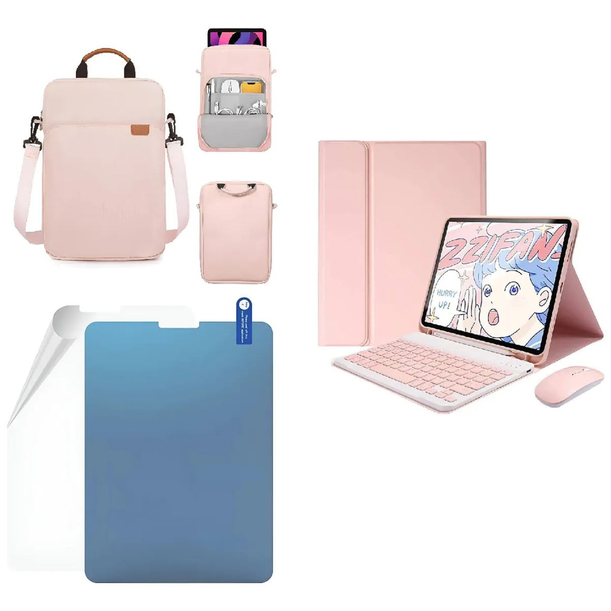 GENERICO - ESTUCHE TECLADO PARA XIAOMI REDMI PAD 8 / 8 PRO + MOUSE + BOLSO + PAPER LIKE PARA TABLET ROSA