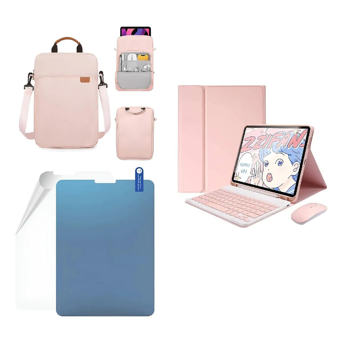 GENERICO - ESTUCHE TECLADO PARA XIAOMI REDMI PAD 8 / 8 PRO + MOUSE + BOLSO + PAPER LIKE PARA TABLET ROSA
