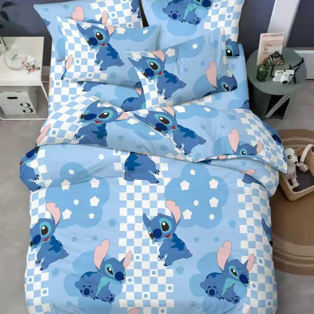SIRENITAS - Juego de sabanas Cama Sencilla Semi Doble Queen King Stitch Azul