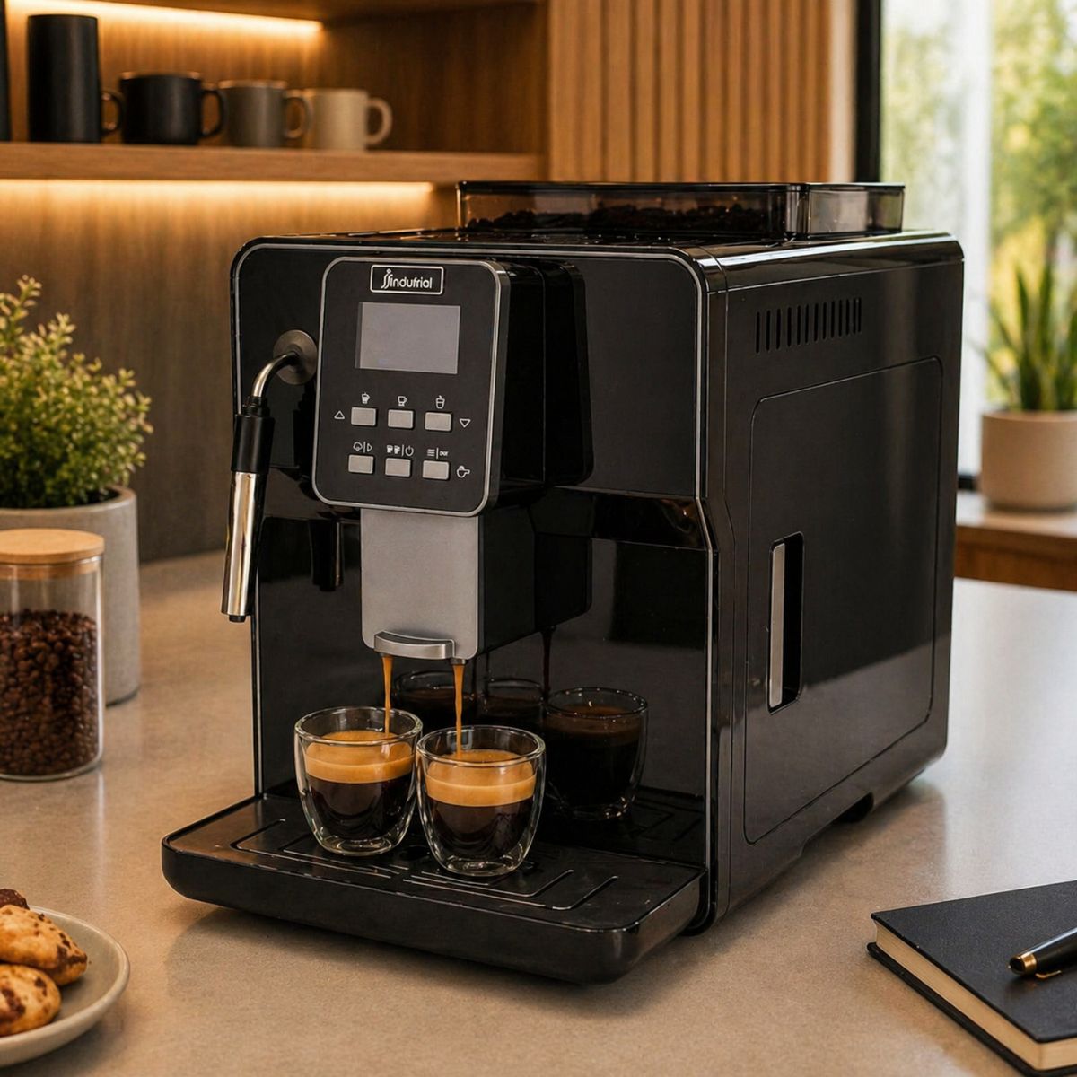 INDUFRIAL - Máquina de Café Espresso Indufrial IM-A6PB Negra 1.8 L con Molino Integrado y Lanceta de Vapor.