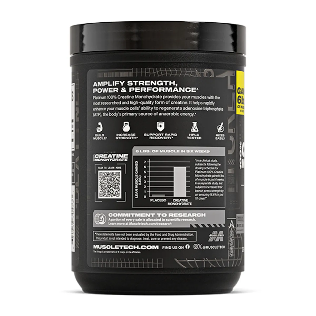 MUSCLETECH - Creatina Platinum 450 Gramos - 90 Servicios + EMBUDO (NUEVA IMAGEN)