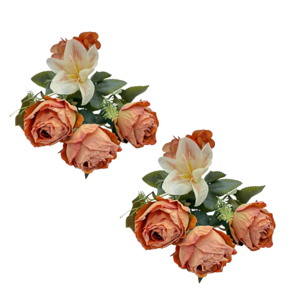 GENERICO - Set X2 Bouquets De Rosas Con Lirio Y Hiedra