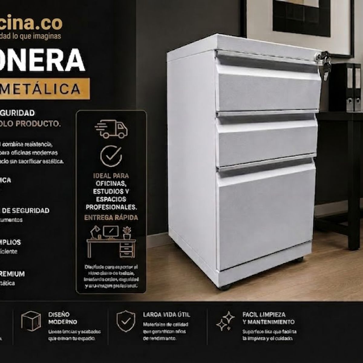GENERICO - CAJONERA 2X1 METALICA GRIS