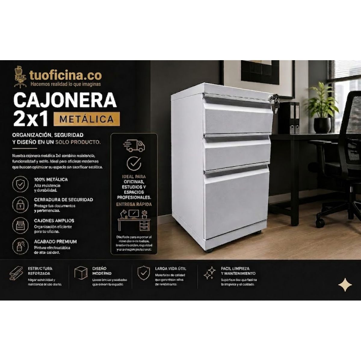 GENERICO - CAJONERA 2X1 METALICA GRIS
