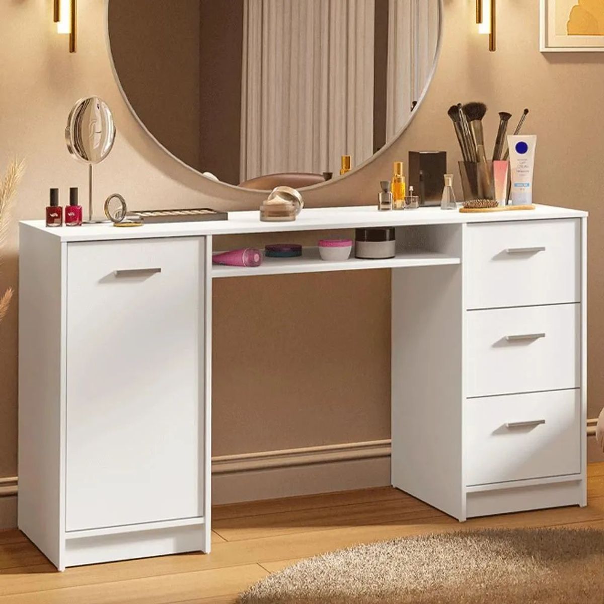 MADESA - Tocador Maquillador Escritorio Madesa 1 Puerta 3 Cajones