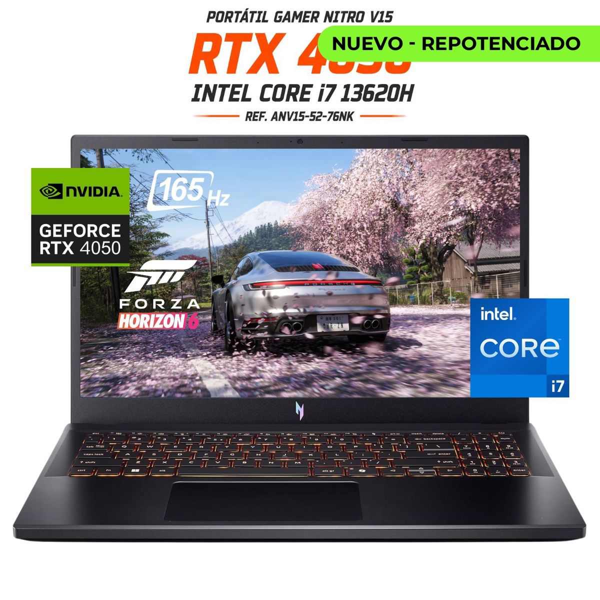 ACER - PORTATIL GAMER ACER NITRO V15 - CORE I7 13620H - RTX 4050 6GB - 40GB RAM - SSD 512GB -15,6 FHD 165HZ