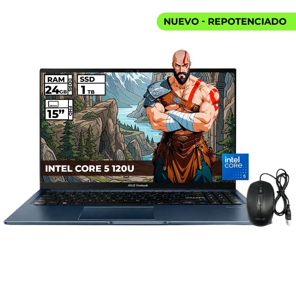 ASUS - PORTATIL ASUS INTEL CORE 5-120U 24GB RAM 1TB SSD 15 FHD + MOUSE ORIGINAL ASUS