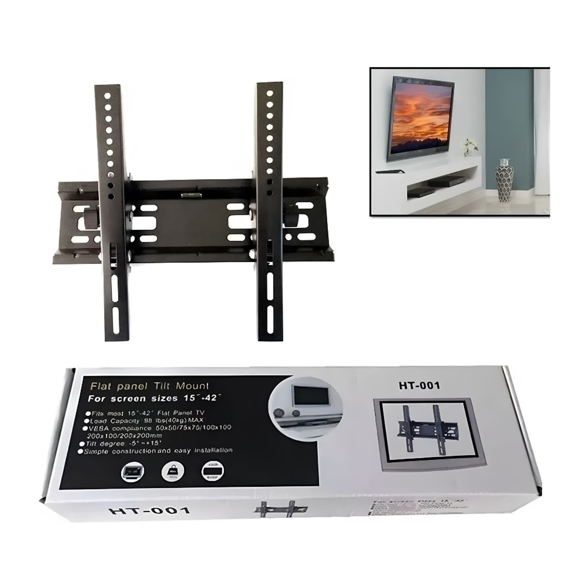 GENER - Soporte Inclinable De Pared Fijo Para TV De 15 a 42 Pulgadas HT-001