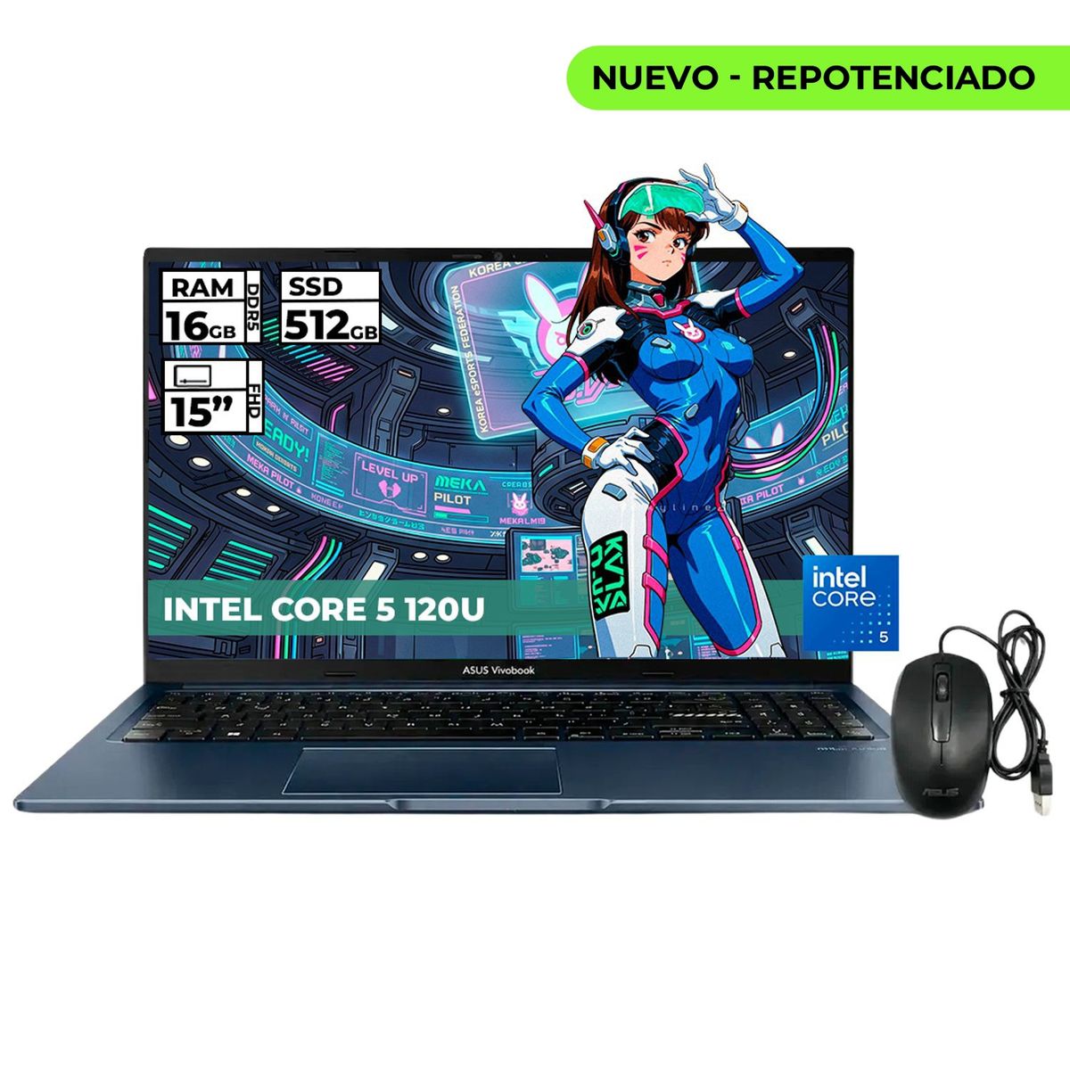 ASUS - PORTATIL ASUS INTEL CORE 5-120U 16GB RAM 512GB SSD 15 FHD + MOUSE ORIGINAL ASUS