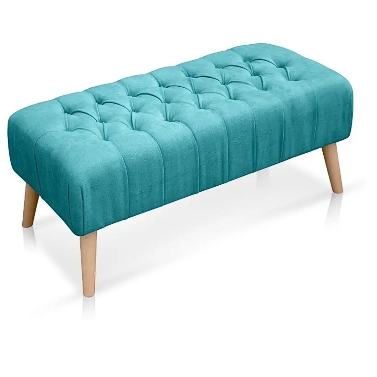 GENERICO - Silla Banco Otomano Rectangular Con Patas En Madera Y Tela Color Turquesa