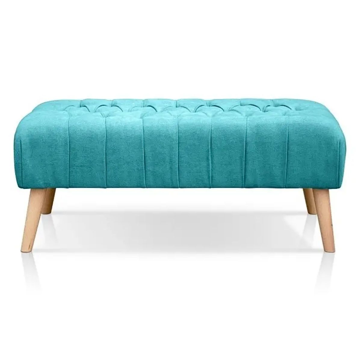 GENERICO - Silla Banco Otomano Rectangular Con Patas En Madera Y Tela Color Turquesa