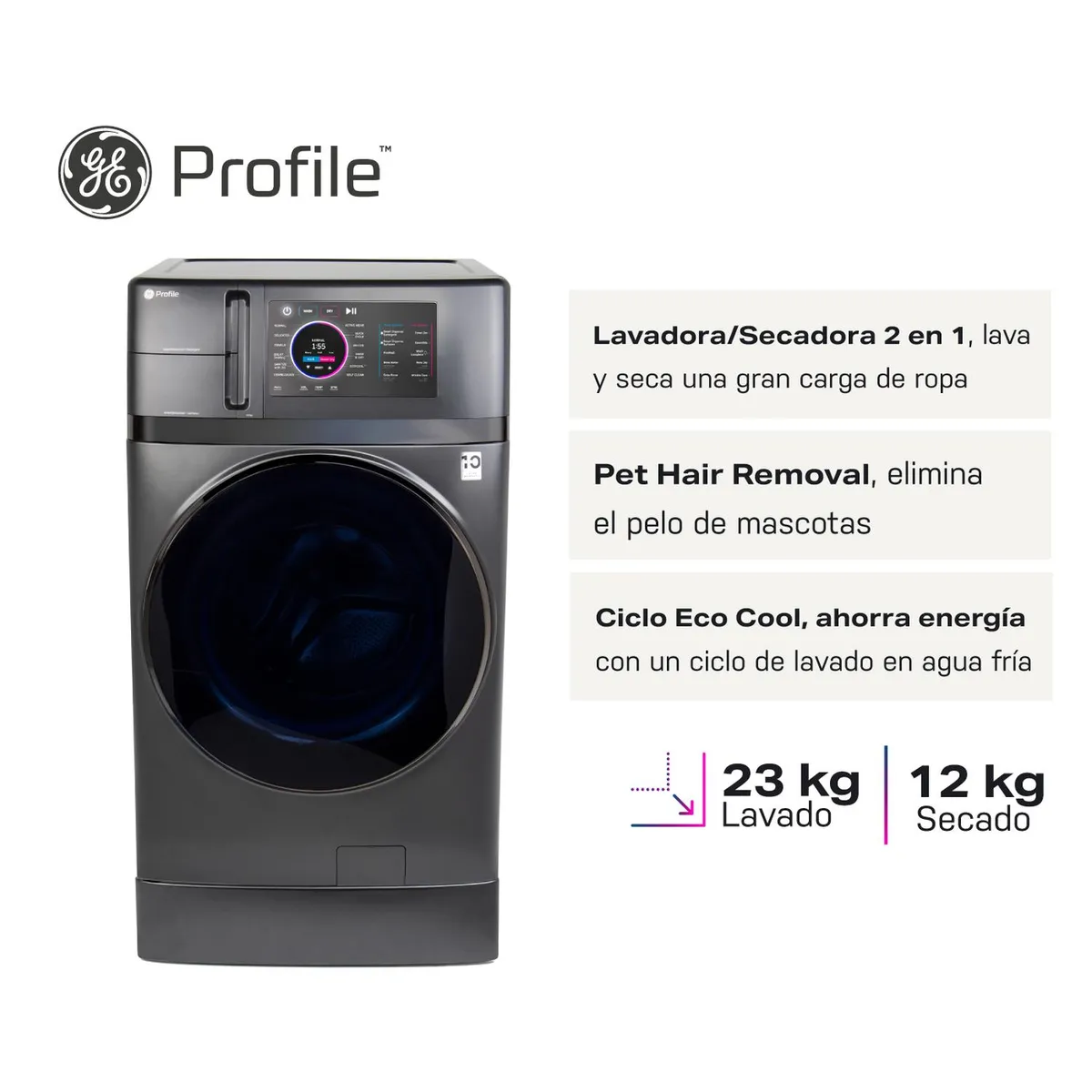 GE PROFILE - Lavadora Secadora Eléctrica 23Kg Lav12Kg Sec GE CPAC2312NXDG0