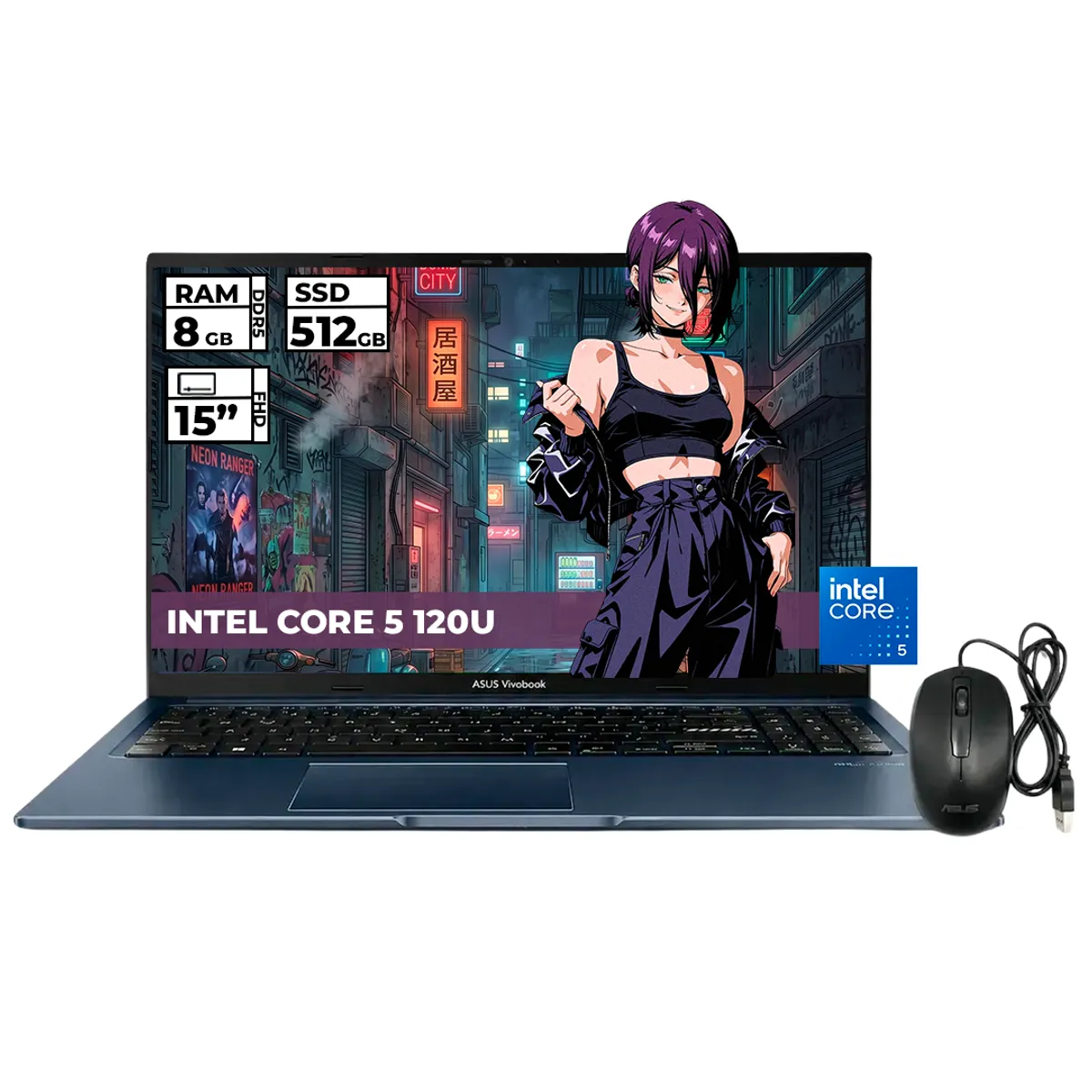 ASUS - PORTATIL ASUS INTEL CORE 5-120U 8GB RAM 512GB SSD 15 FHD + MOUSE ORIGINAL ASUS