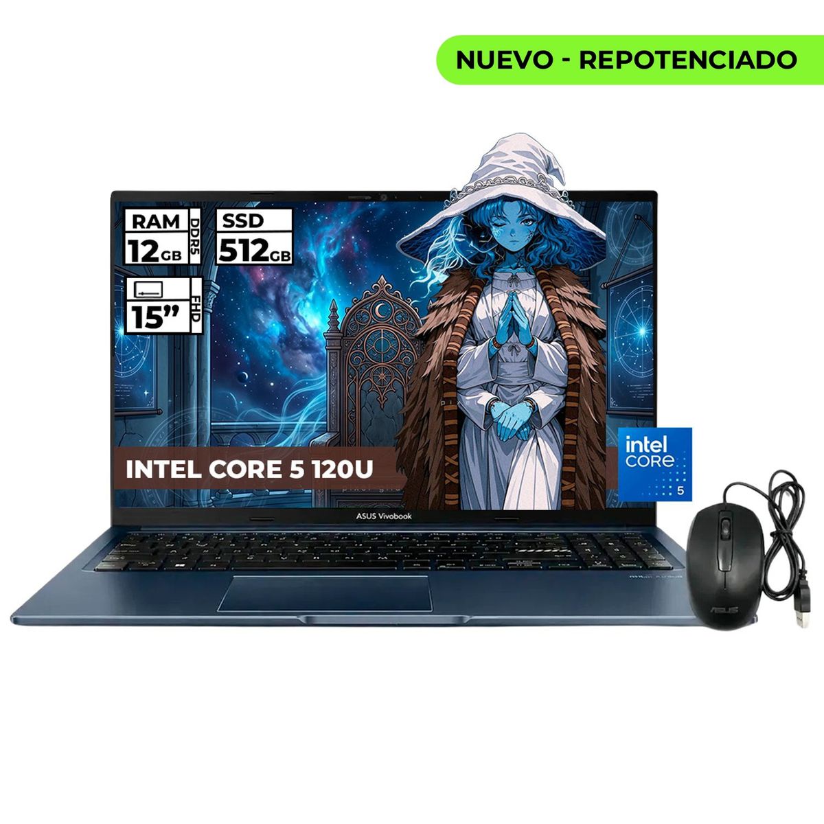 ASUS - PORTATIL ASUS INTEL CORE 5-120U 12GB RAM 512GB SSD 15 FHD + MOUSE ORIGINAL ASUS