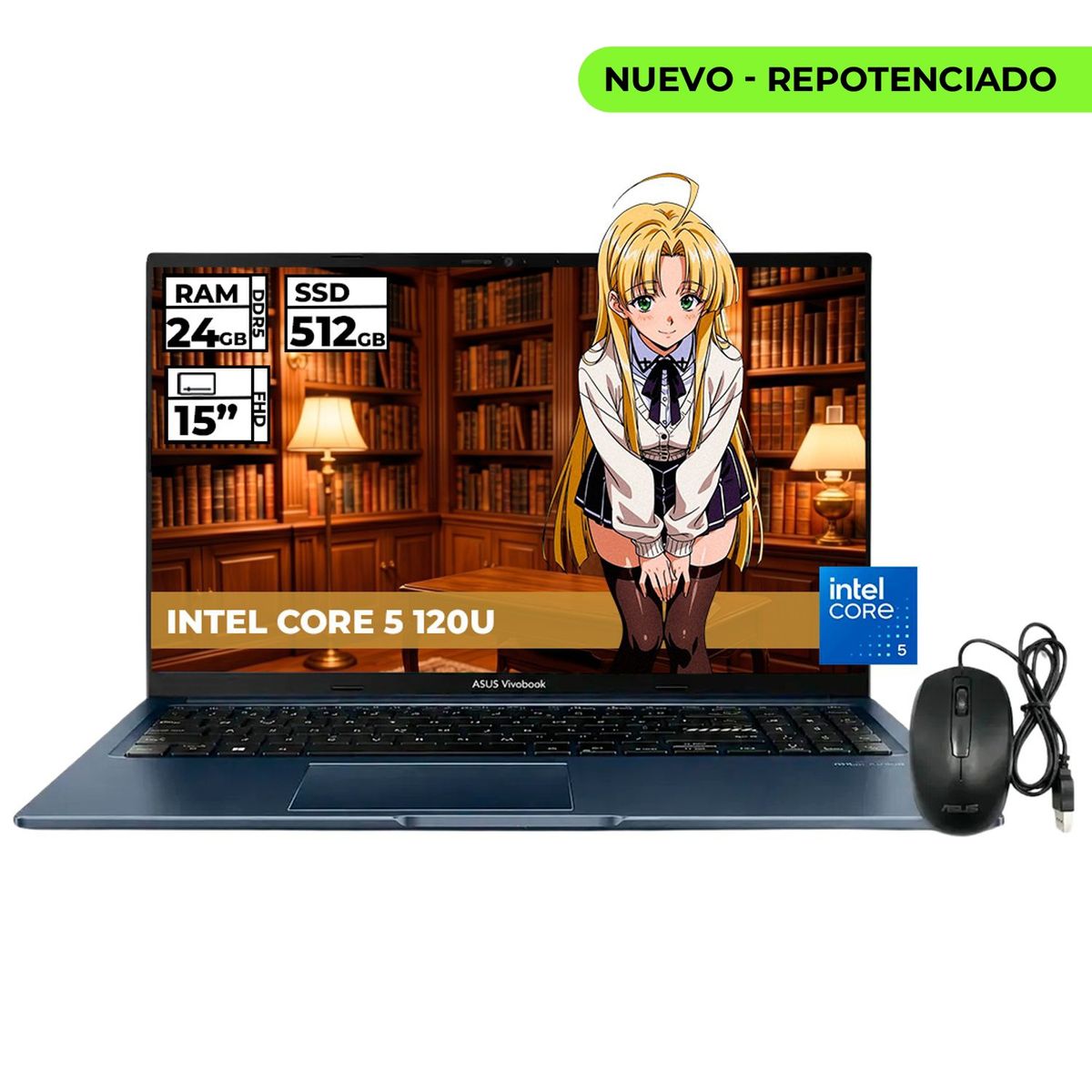 ASUS - PORTATIL ASUS INTEL CORE 5-120U 24GB RAM 512GB SSD 15 FHD + MOUSE ORIGINAL ASUS