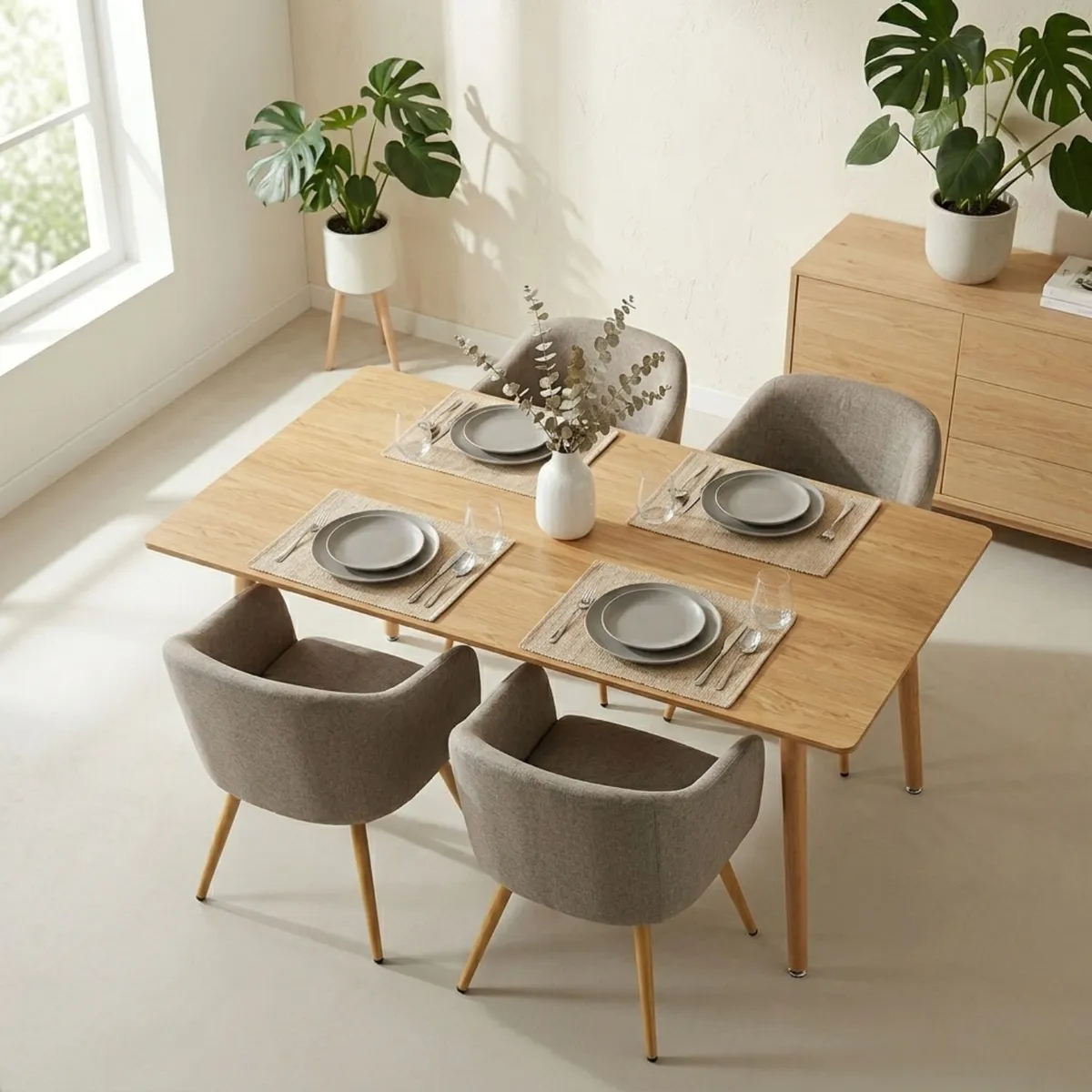 ENTRE NOS HOME - Juego De Comedor Ámbar Con Mesa Rectangular De Madera Y 4 Sillas Beige Con Brazos