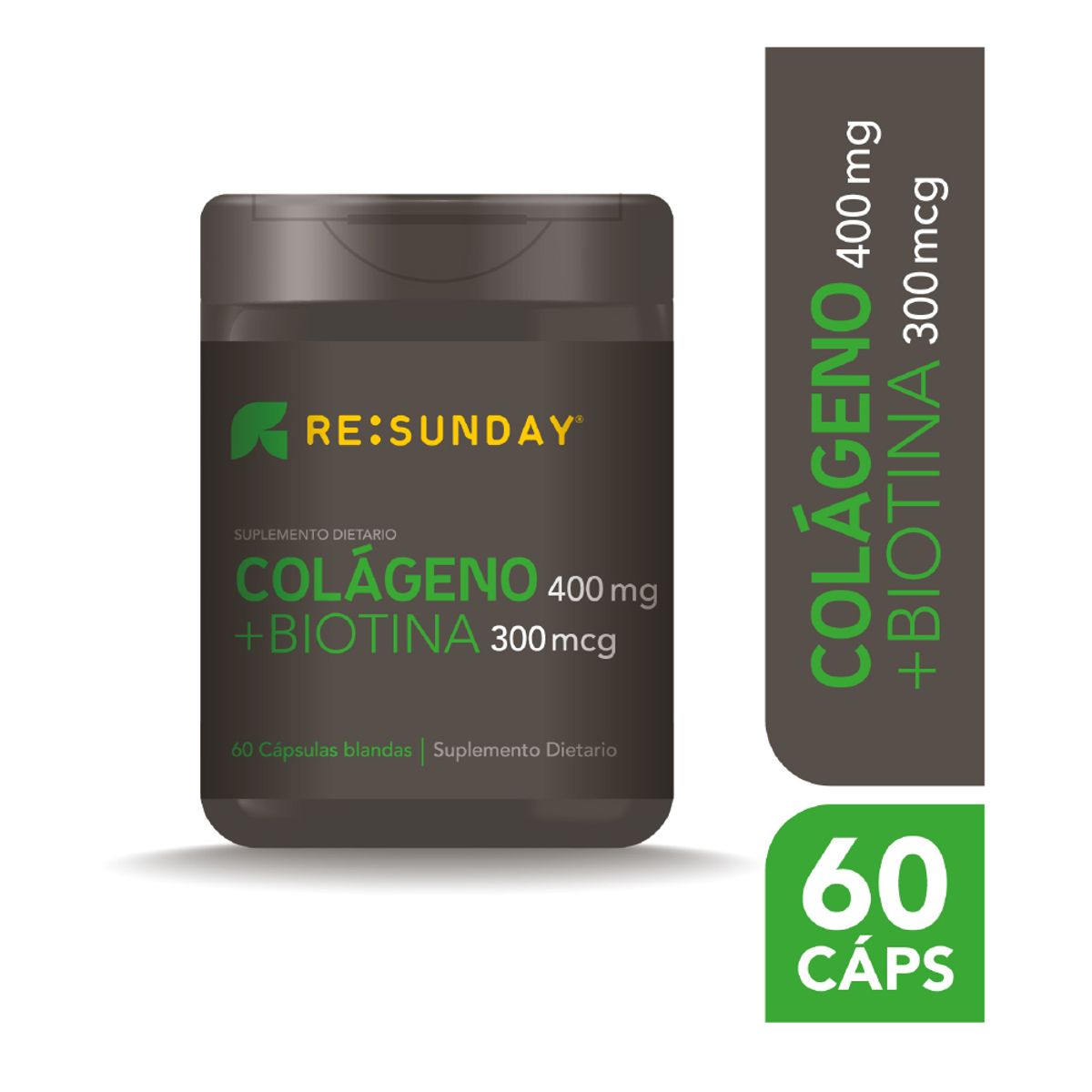 RESUNDAY - COLAGENO 400 MG + BIOTINA 300 MCG FRASCO 60 CAPSULAS BLANDAS RESUNDAY