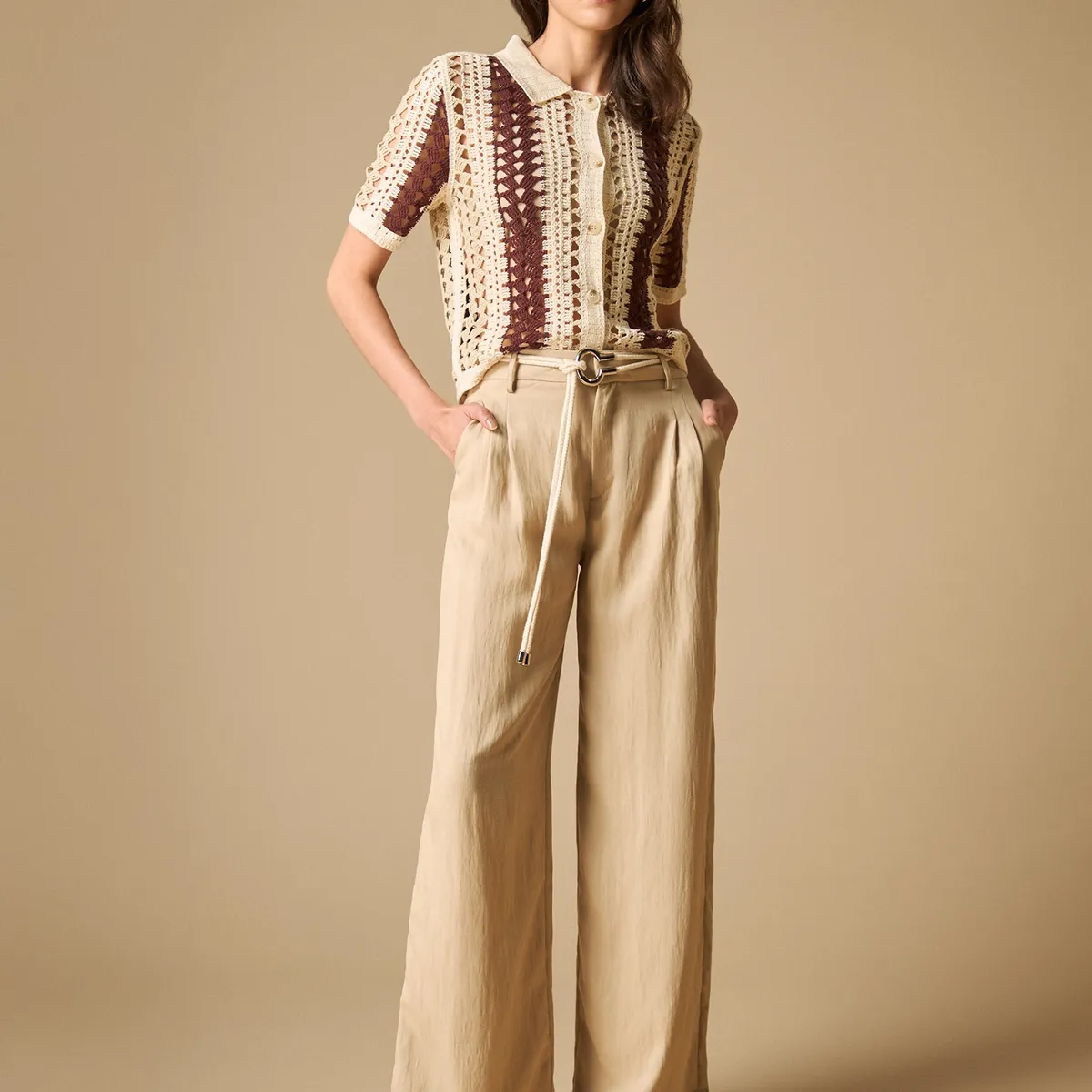 ESPRIT - Esprit Pantalón para Dama Silueta Relajada con cinturón