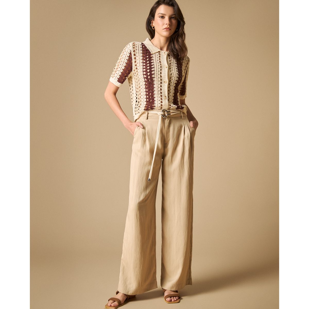 ESPRIT - Esprit Pantalón para Dama Silueta Relajada con cinturón