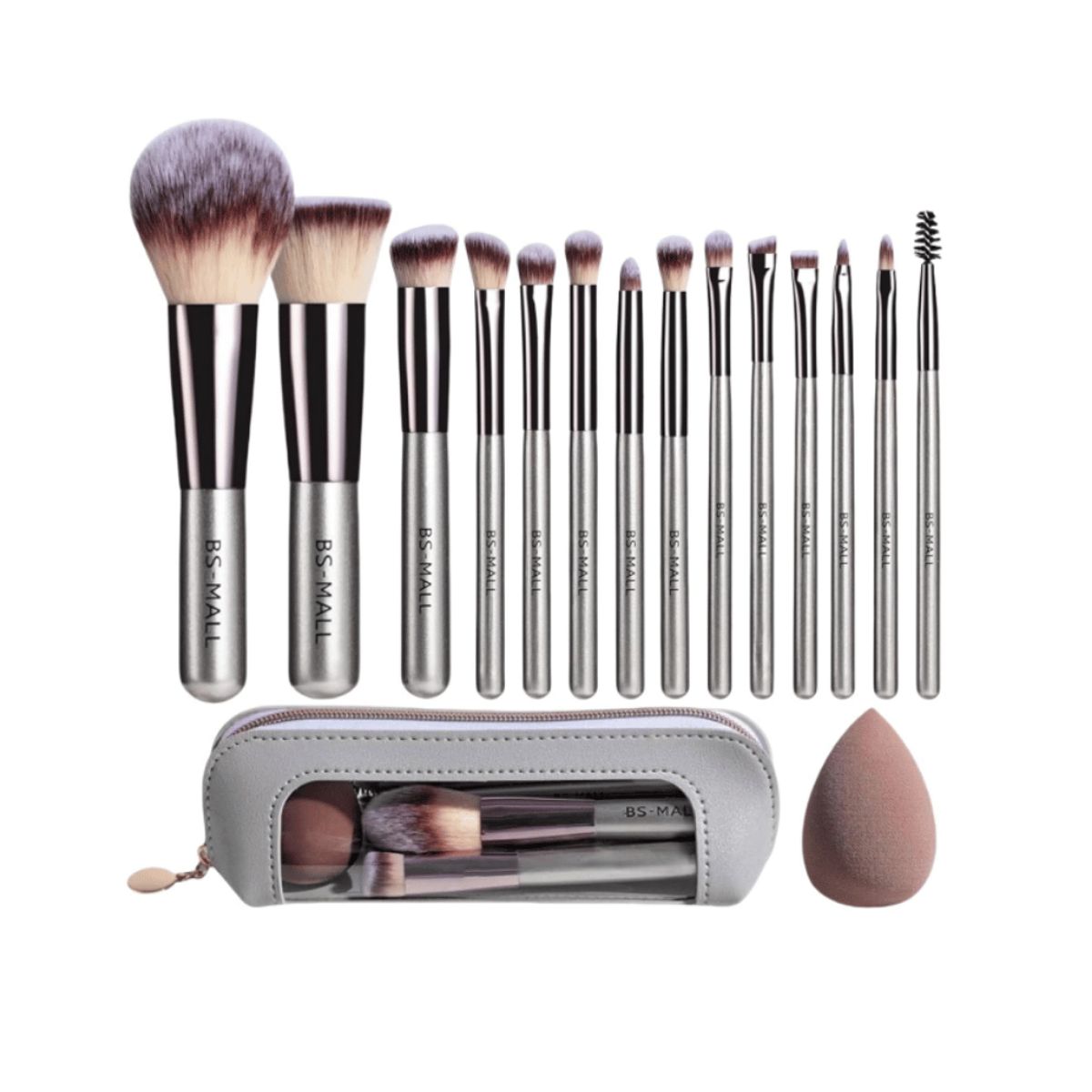 BS - Bs Mall 14 Brochas Para Maquillaje Con Estuche Viaje Mango Madera