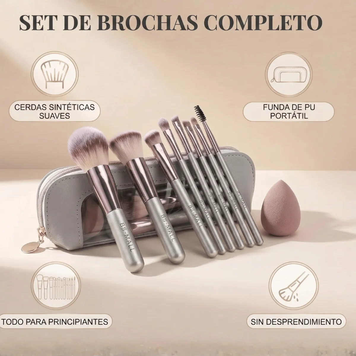 BS - Bs Mall 14 Brochas Para Maquillaje Con Estuche Viaje Mango Madera