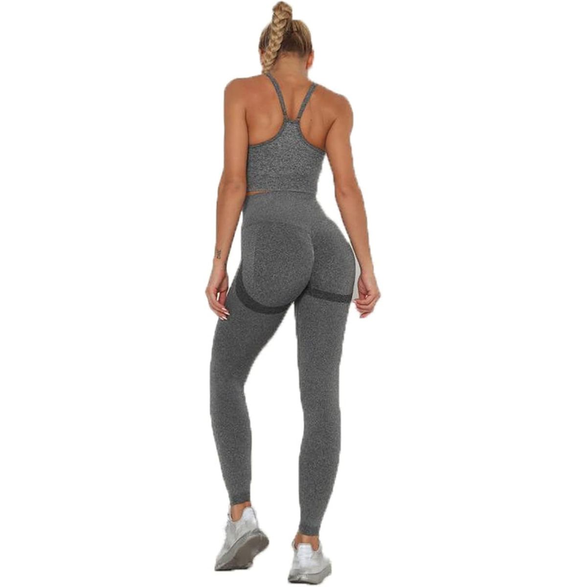 MIELTECH - Conjunto Deportivo Lycra Push Up + Crop Top Gris Talla Única