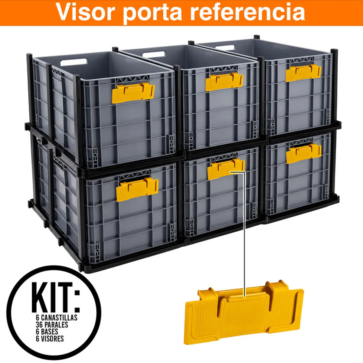 ENERGY PLUS - Kit x6 Estantería Industrial Canastillas Apilable 60x40x41