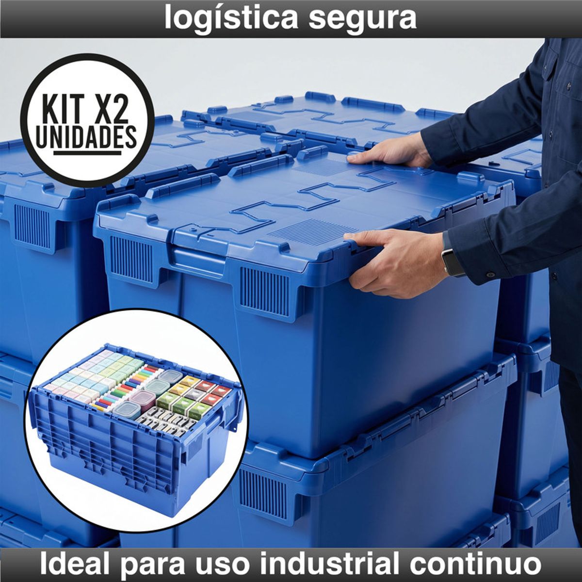 ENERGY PLUS - Set x2 Caja Plástica de Seguridad con Tapa Abisagrada 60x40x32