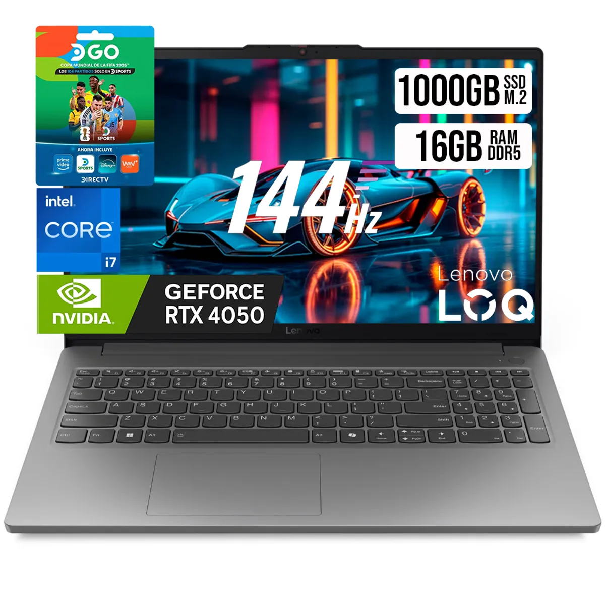 Lenovo - Portátil Lenovo LOQ 15 Gaming RTX 4050 6GB Intel Core i7 HX -16GB DDR5 SSD 1TB - Incluye Directv GO