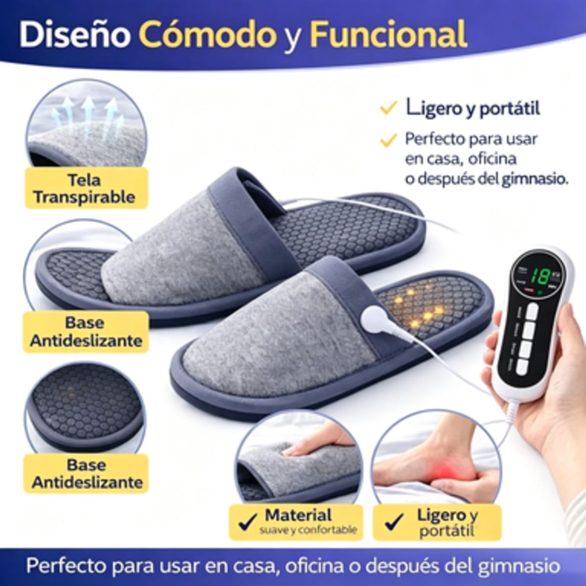 COLOR - Pantuflas masajeadoras MASAJE PROFESIONAL - TALLA ÚNICA SOLO COLOR GRIS